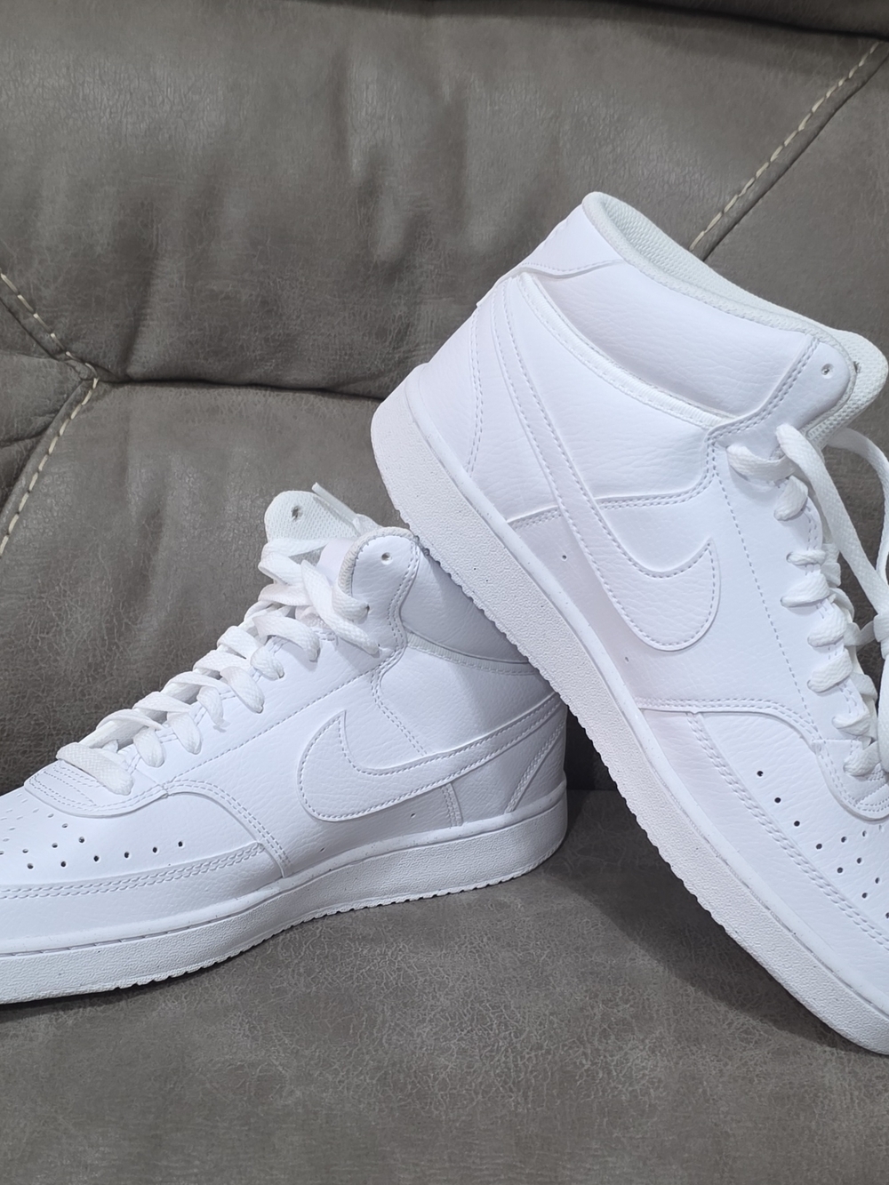 Nike Court Vision Mid-Men's All-White Mid-Top Leather Sneakers
